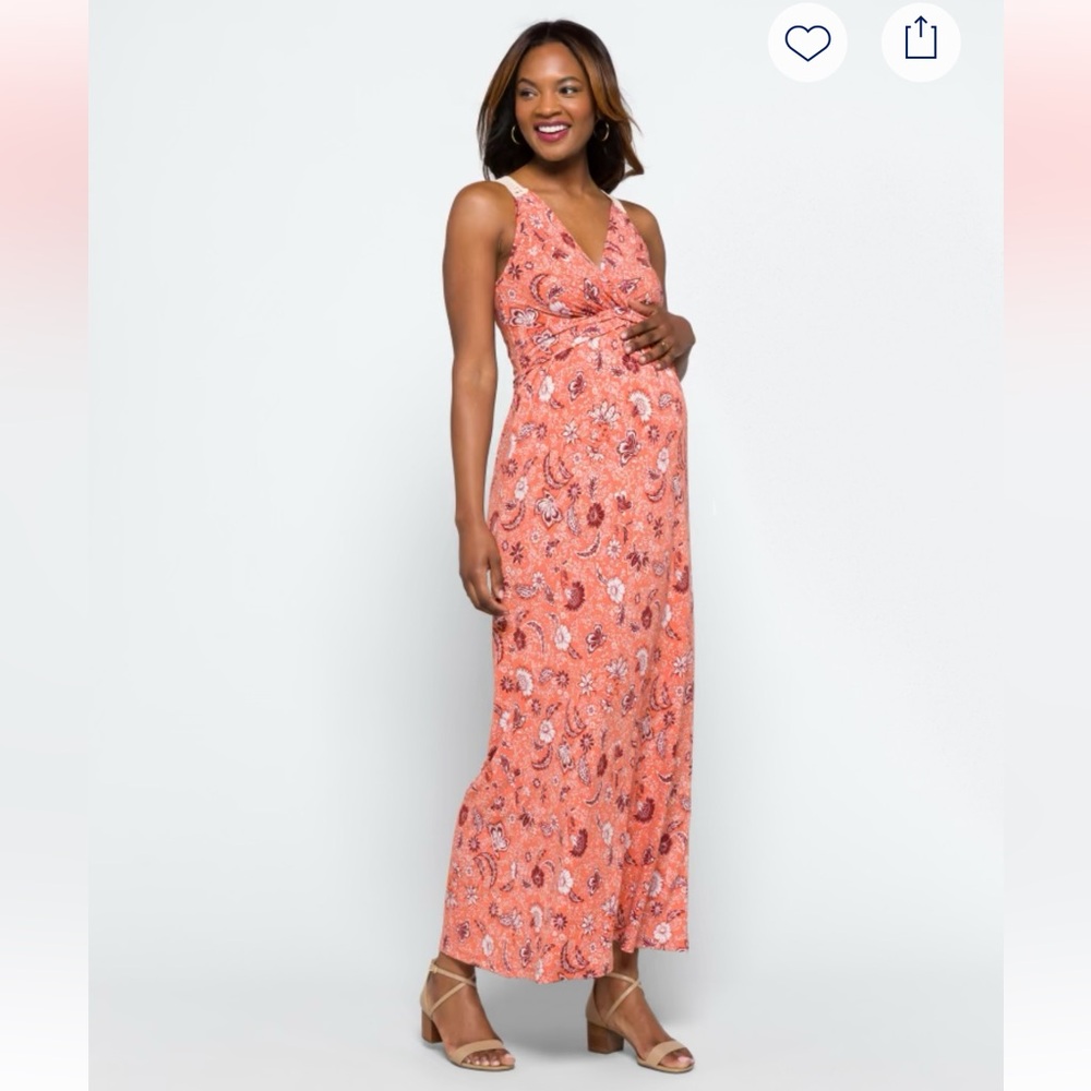 KAILEIGH Gabbiey Crochet Back Knit Maternity Maxi Dress Coral XS